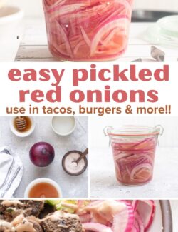 Easy pickled red onions collage pin.