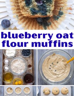 Blueberry oat flour muffins collage pin.