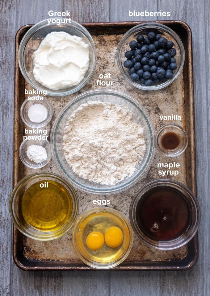 Blueberry oat flour muffins recipe ingredients.