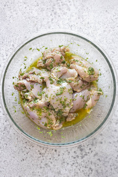 Chicken thighs in cilantro lime marinade.