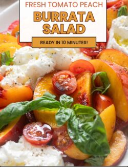 Fresh tomato peach burrata salad short pin.