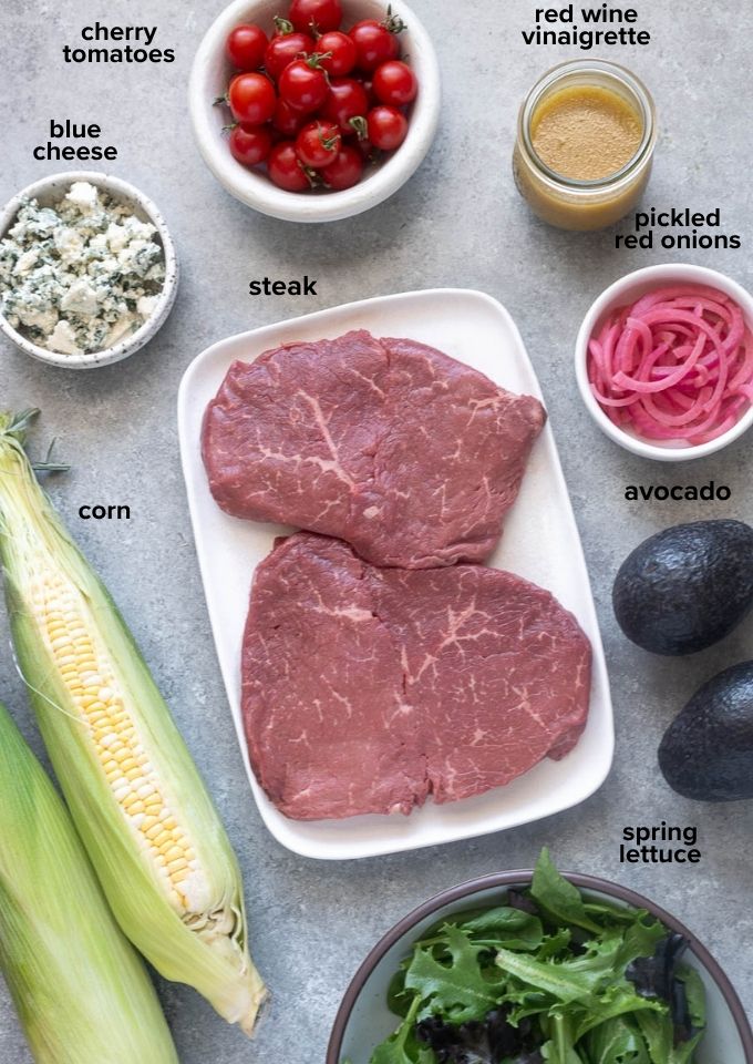 Ingredients for grilled steak salad.