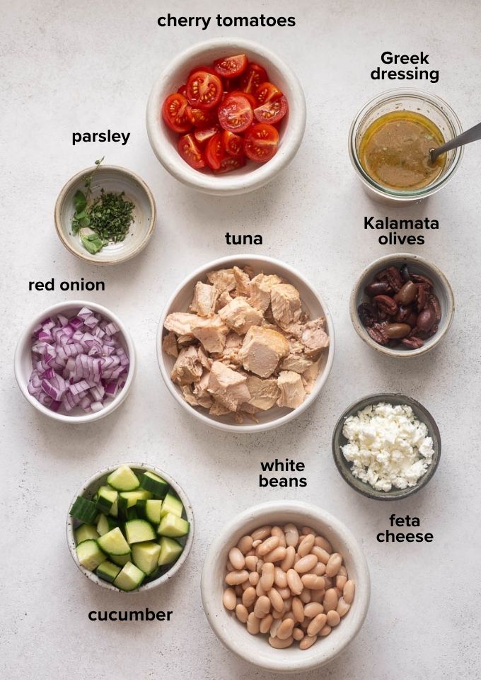 Ingredients for tuna and white bean salad recipe.