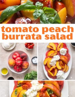 Tomato peach burrata salad collage pin.
