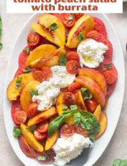 Tomato peach salad with burrata pin.