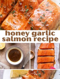 Honey garlic salmon recipe collage pin.