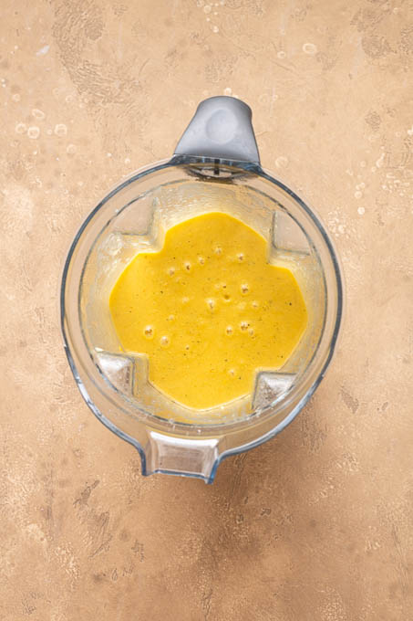 Half of corn chowder pureed in blender.