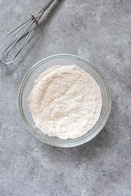 Dry ingredients for French apple cake recipe.