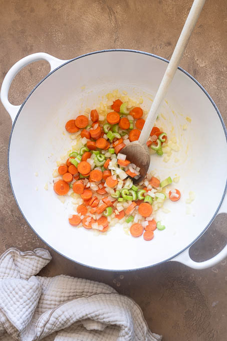Sauteed aromatics in Dutch oven.