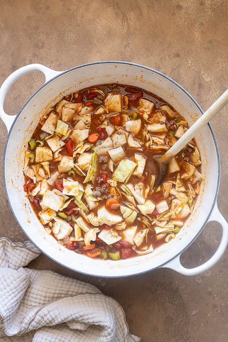 Ground beef and cabbage soup with cabbage added.