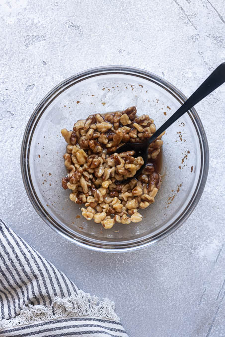 Walnut streusel in mixing bowl.