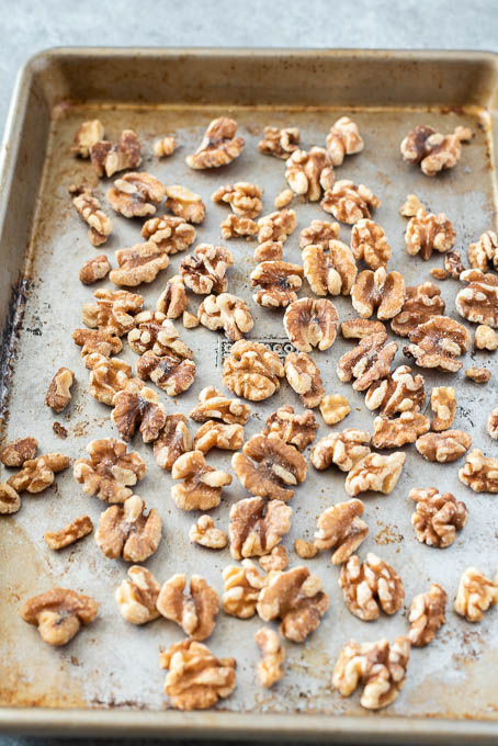 Toasted walnuts for apple spinach salad.