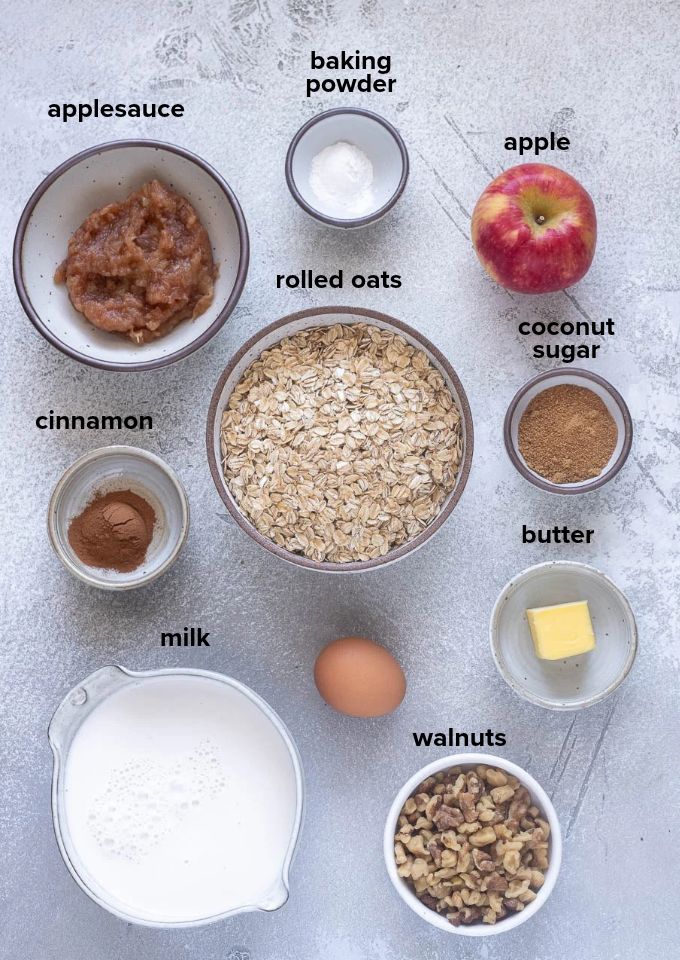 Ingredients for apple cinnamon baked oatmeal recipe.
