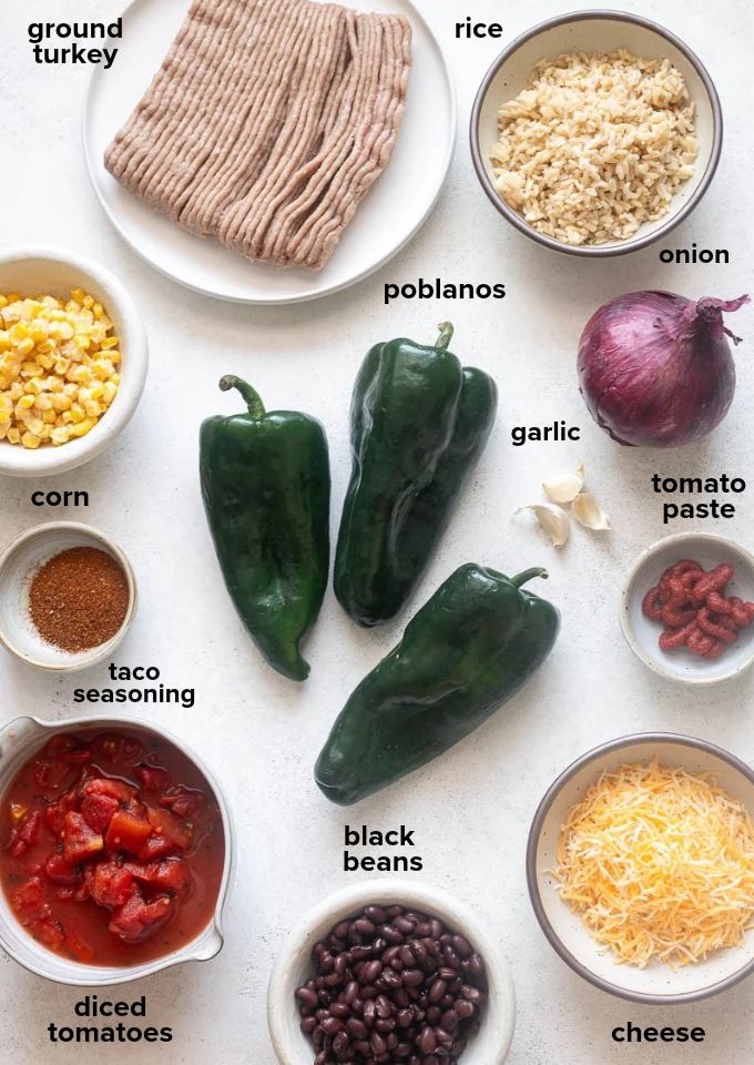 Stuffed poblano pepper recipe ingredients.