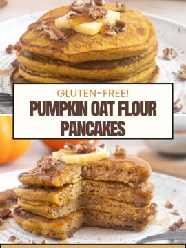 Gluten-free pumpkin oat flour pancakes short pin.
